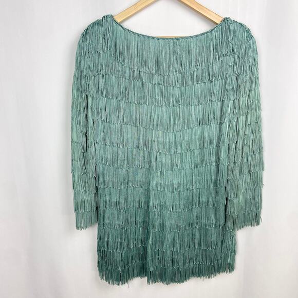 Vintage Nightworks Fringe‎ Tunic Plus Size 18W Aqua Light Teal Flapper Disco - Picture 5 of 10